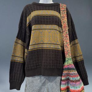 vintage gitano earth tones grunge grandpa ribbed granola textured knit sweater L